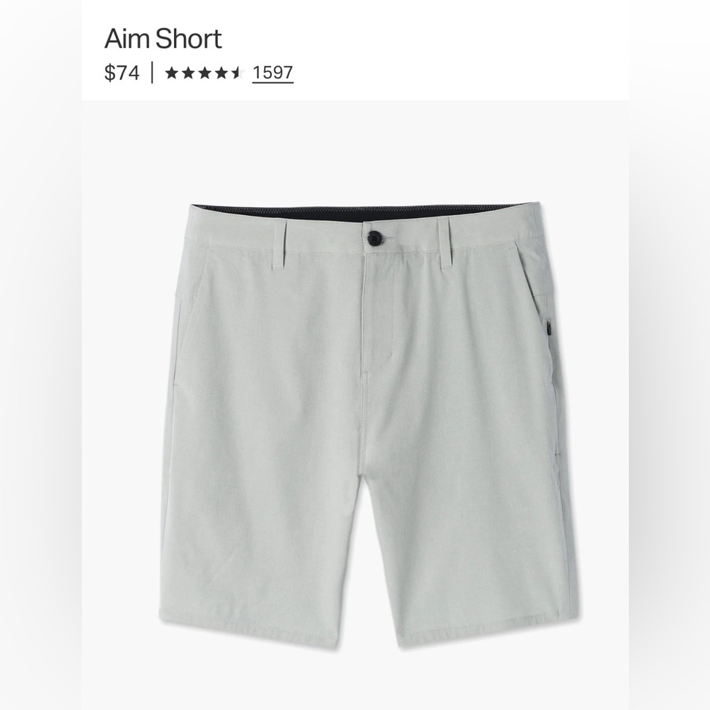 Vuori men’s Aim short, color sky gray  size 34 NWT
